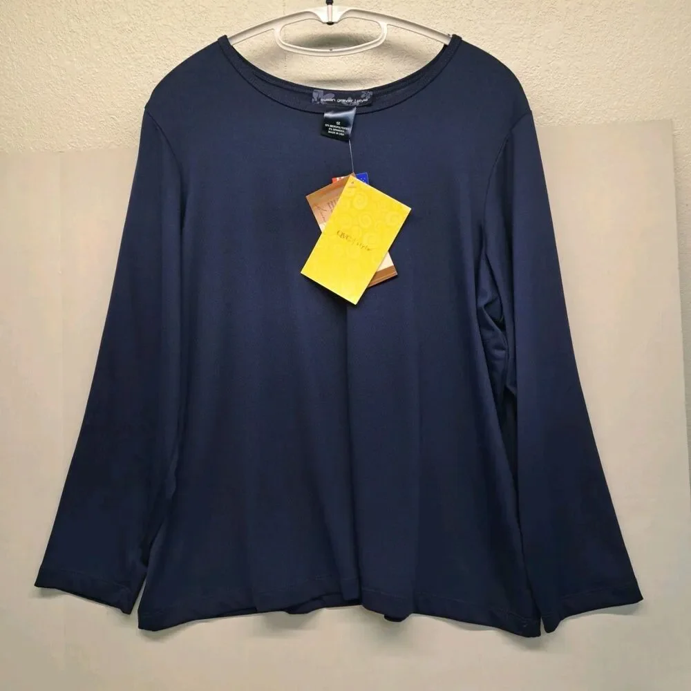 Susan Graver Style Liquid Knit Women's 1X Navy Blue Top - Picture 1 of 6